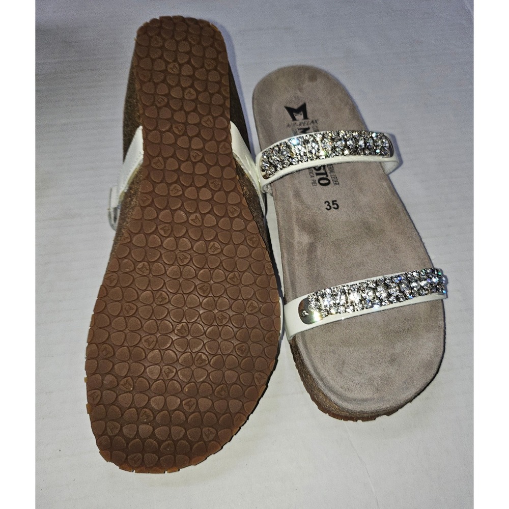 Mephisto Ivana Sandals Women 5 White Rhinestone Patent Leather Wedge Slides NEW - Picture 6 of 10